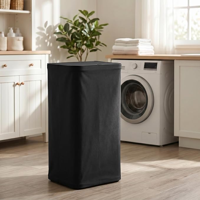 DOKEHOM 100L Laundry basket Hamper with Lid & Removable Mesh Bag, Black | Collapsible large clothes hamper, foldable laundry sorter bin with mesh inserts. Adjustment screws to keep fabric taut