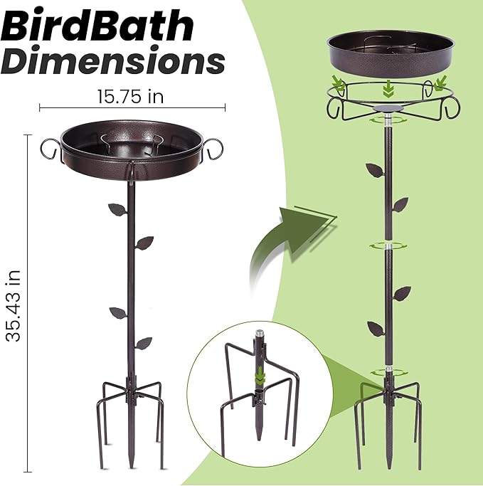 35 in Metal Bird Bath for Outside,12 in Dia Bowl with Upgraded 5-Pronged Base,Freestanding Bird Feeder Stand for Patio,Lawn,Garden