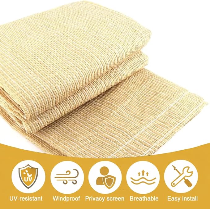 90% Sun Shade Cloth, 8x25 FT Pergola Shade Patio Cover, UV-Resistant, Breathable Sunshade Screen Fabric for Outdoor, Camping, RV, Garden, Deck, Porch, Backyard (Beige)