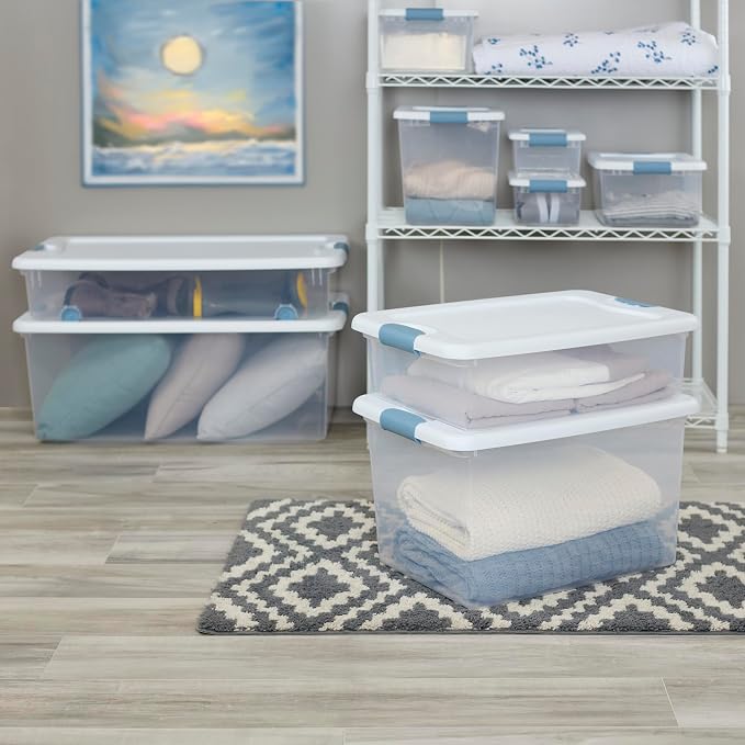 Sterilite Latching Box with Lids for Home and Office, 15 Quart, 24-Pack | Heavy-Duty and Stackable Plastic Containers with Latches for Closet, Cabinet, Bedroom, Bathroom and Dorm Room Organization