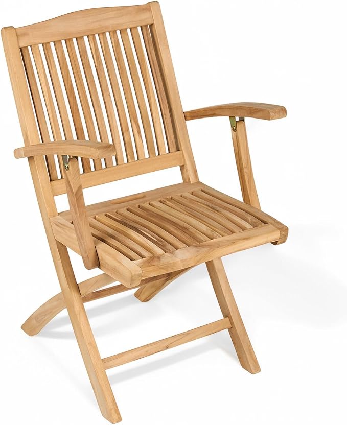 TeakCraft Teak Folding Arm Chair with Cushion - Single Arm Chair- Fully Assembled - Solid Wooden Outdoor, Indoor- Wood Dining Room, Kitchen, Patio, Bistro Chairs, The Era