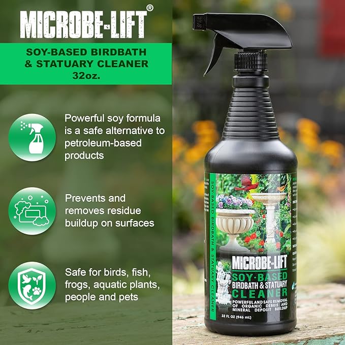 Microbe-Lift Soy-Based Birdbath & Statuary Cleaner – 32 Oz – Safe for Birds – Cleans Garden Statues, Stone, Brick & Sculptures – Natural, Non-Toxic Formula