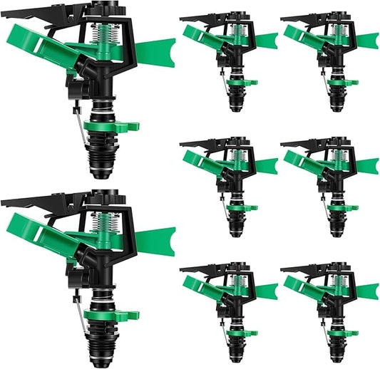 Honoson 1/2 Inch Plastic Impact Sprinklers Heads Adjustable 0-360 Degree Pulsating Oscillating Watering Sprinkler Head for Garden Law Grass Yard Irrigation Supplies (8 Pcs,Green)