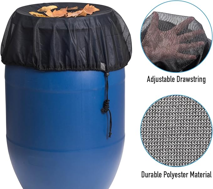 2 Pieces Mesh Cover for Rain Barrels with Drawstring, Water Collection Buckets Tank Protector, Rainwater Bucket Netting Screen Cover for Outdoor Garden, 37.4 Inches, White+Black