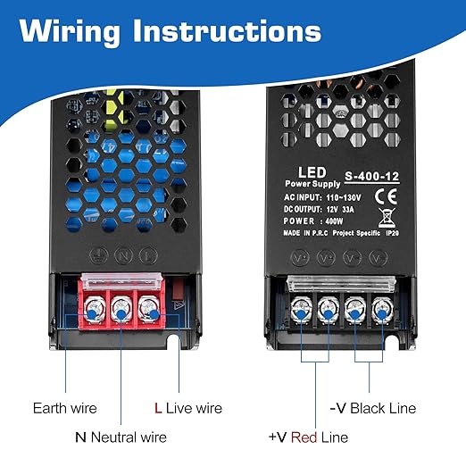 LED Driver 12V 400W 33A Slim LED Power Supply, AC 110V to 12V DC Adapter, Constant Voltage LED Transformer for Strip Lights, Bulbs, Garden and Cabinet Lights