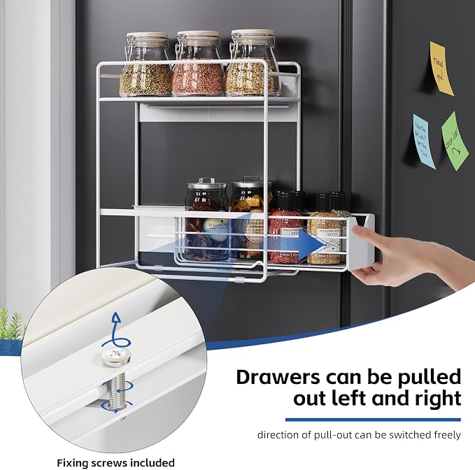 2 Tier Magnetic Shelves for Washing Machine with Pull Out Metal Drawer