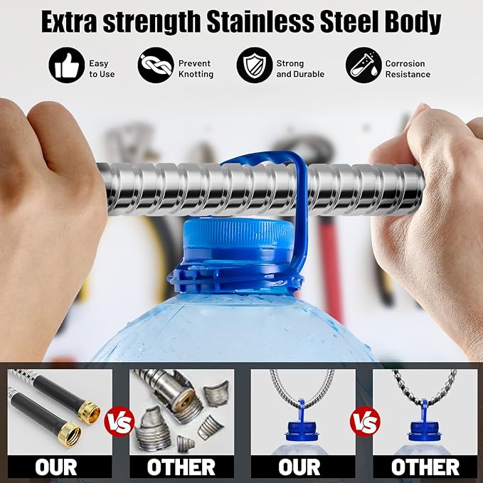 Beitopamz Short Garden Hose 3 ft, Male to Female Heavy Duty Stainless Steel Small Water Hose Extende Connector, Flexible No Kinks, Leakproof 3/4 in Fittings, Lightweight Leader Hosefor Patio, Lawn