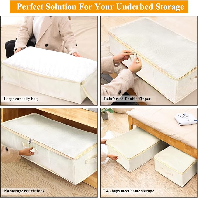 punemi Sturdy Under Bed Wedding Dress Storage Box, 3Pack, Beige