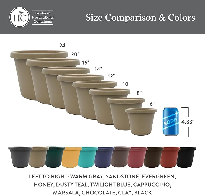 The HC Companies Prima Round Plastic Plant Pot w/Rolled Rim - Lightweight & UV Resistant Flower Pot for Herbs & More - Outdoor & Indoor Plant Pots w/Drainage (8 inch, Twilight Blue, Pack of 1)