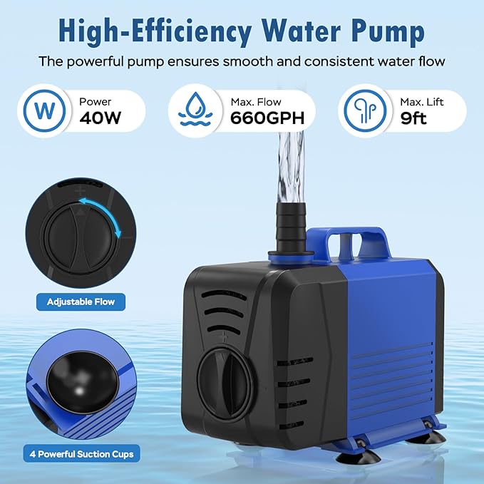 Pond Waterfall Spillway Kit, 12" Stainless Steel Spillway with Remote Control LED Lights, 660GPH Submersible Water Pump, Outdoor Waterfall Fountain for Water Feature, Garden, Backyard, Pool