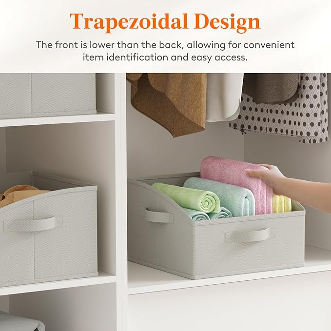 Lifewit Trapezoid Closet Storage Bin for Shelf, 6 Packs 16L, Light Gray