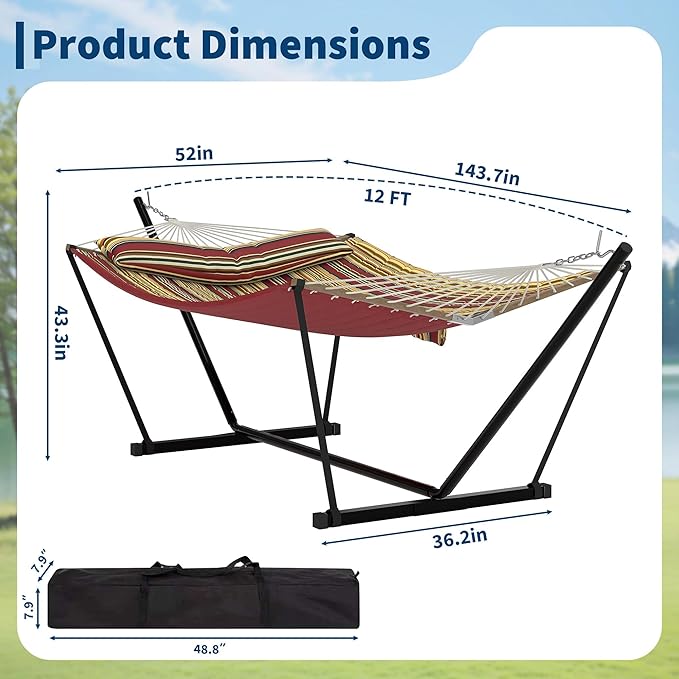 Garvee 2 Person Outdoor Hammock with Stand, Heavy Duty Portable Double Hammock with Balance Rope, MAX 450 LBS Capacity for Patio, Backyard, Garden, Beach
