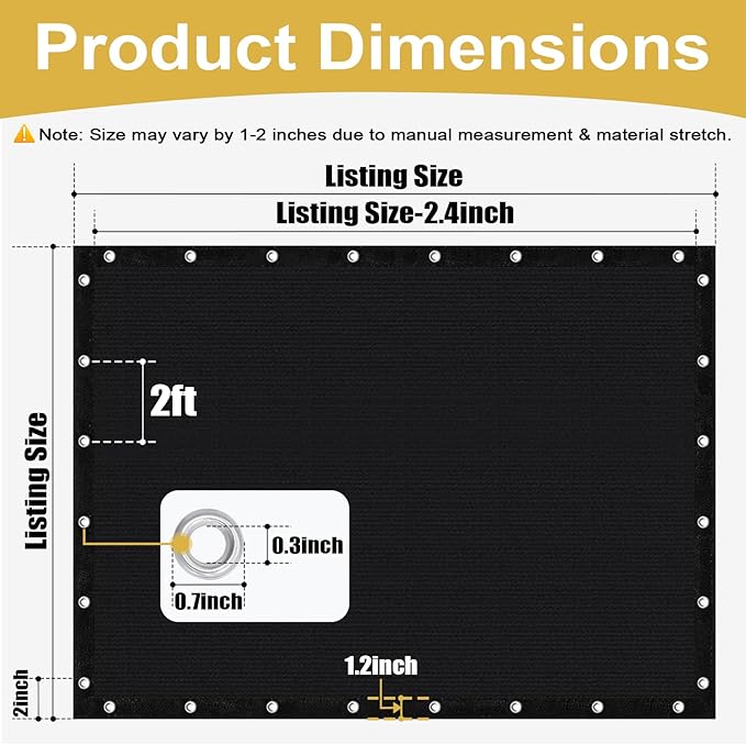 Shade&Beyond 90% Sun Shade Cloth with Grommets, 6' X 10' Pergola Shade Cover Canopy, Mesh Tarp Sun Screens for Patio, Outdoor, Garden, Backyard, Black