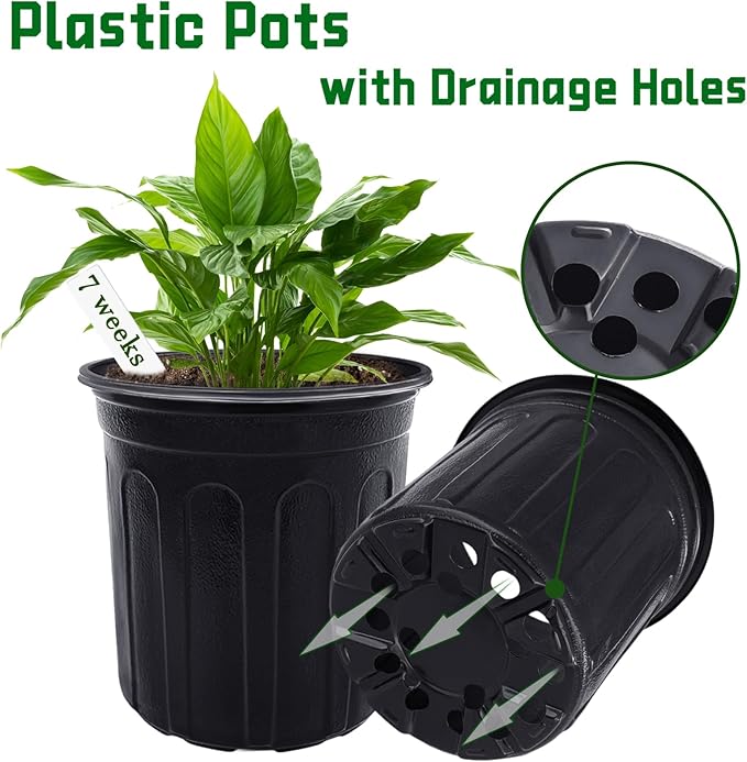 Qyyiguf 60 Pcs 1 Gallon Plant Nursery Pots,Plastic Pots with Drainage Holes,Garden Flower Container Seedling Pot with White Label for Planting,Cuttings,Transplanting,Home Garden(Black)