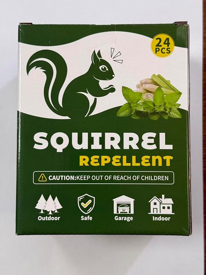 24 Pcs Squirrel & Rodent Repellent for Outdoor Cars Garden Garage, Keep Squirrel, Chipmunk, Raccoon, Skunk, Mouse Out from Plants Bird Feeder