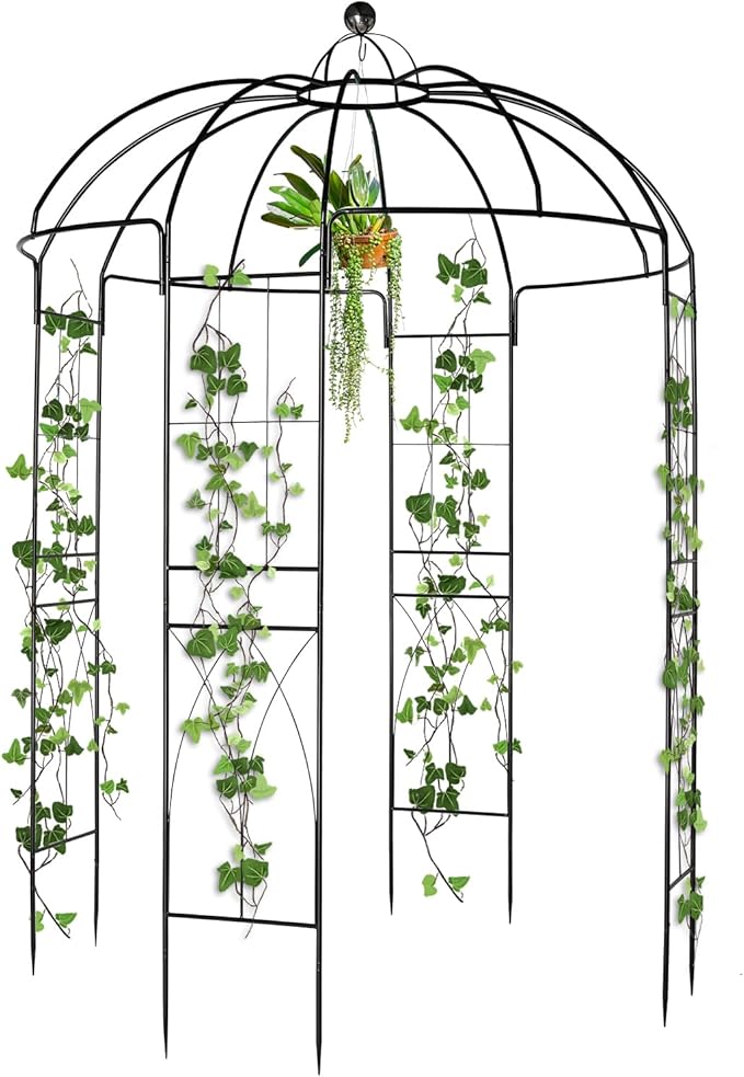French Style Birdcage Shape Heavy Duty Gazebo,106.7''Highx 81.5''Wide,Pergola Pavilion Arch Arbor Arbour Plants Stand Rack for Wedding Outdoor Garden Lawn Backyard Patio,Climbing Vines,Roses,Black