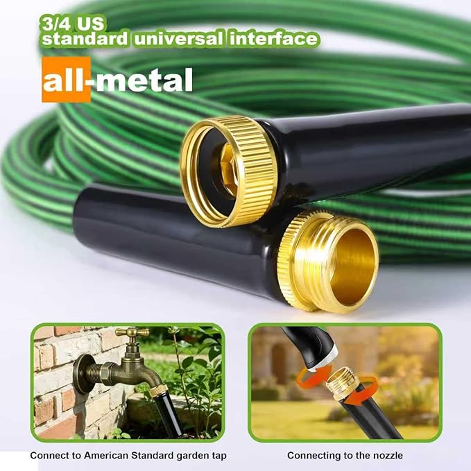 Garden Hose 100 FT-Triple-layer pipe, Heavy Duty Water Hose with solid Aluminum Fittings, Ultra-Lightweight and Flexible, Abrasion-Resistant, Rust-Resistant,Watering and Cleaning for Outdoor