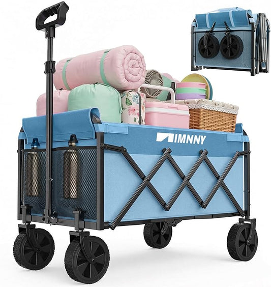 Collapsible Wagon Cart, Lightweight Portable Foldable Wagon with Wheels, 220lbs Utility Cart for Grocery, Light Camping, Sports, Easy to Fold & Store (Blue)