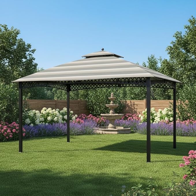 Garden Winds Durable 350 Replacement Canopy Top Compatible with Windsor Dome 10’ x 12’ Gazebo Models L-GZ717PST-C, A111001701 - Stripe Stone
