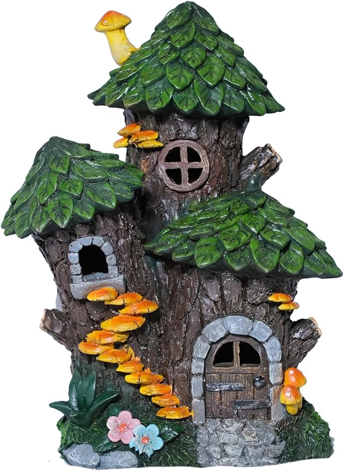 Zayton Solar Garden Treehouse Outdoor Statues Yard Resin Decoration Gift Handmade Housewarming Gift for Patio Yard Lawn Waterproof Cracking