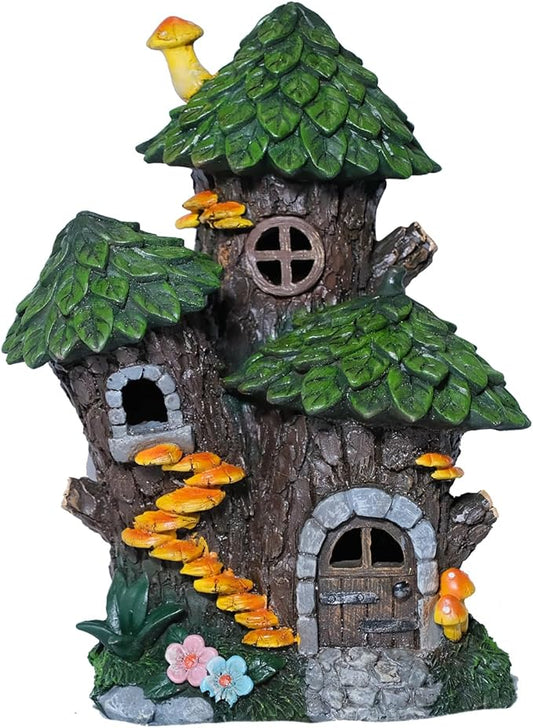 Zayton Solar Garden Treehouse Outdoor Statues Yard Resin Decoration Gift Handmade Housewarming Gift for Patio Yard Lawn Waterproof Cracking