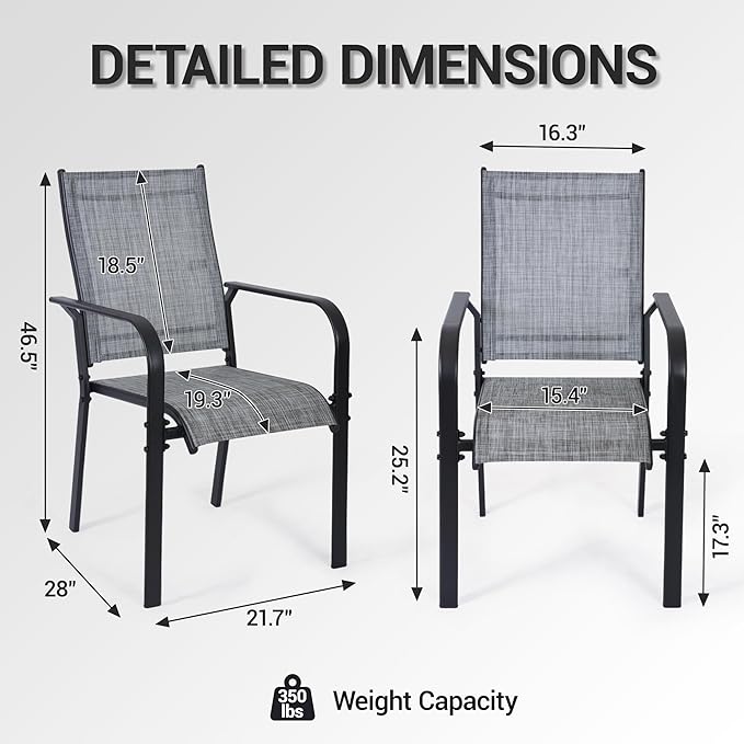 Patio Chairs Set of 8, Outdoor Dining Chairs High Back, All-Weather Padded Textilene Chair for Lawn Porch Garden,Grey(8 PCS)