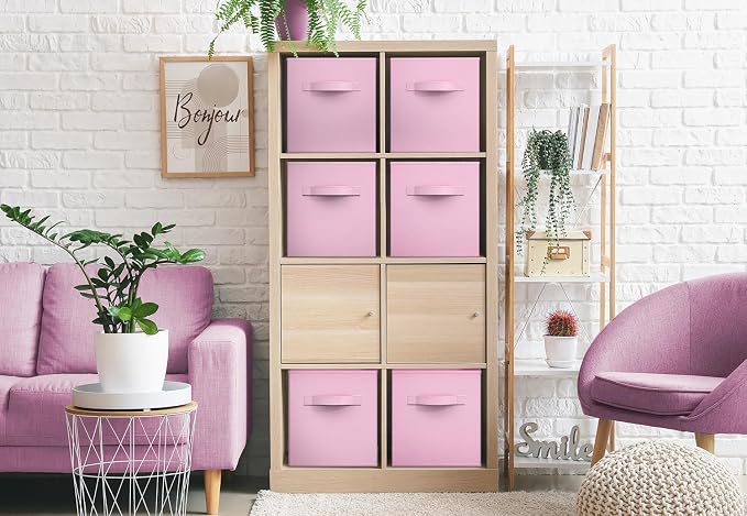 Sorbus Fabric Storage Cubes, 6-Pack Foldable Bins (11 Inch, Pastel Pink)