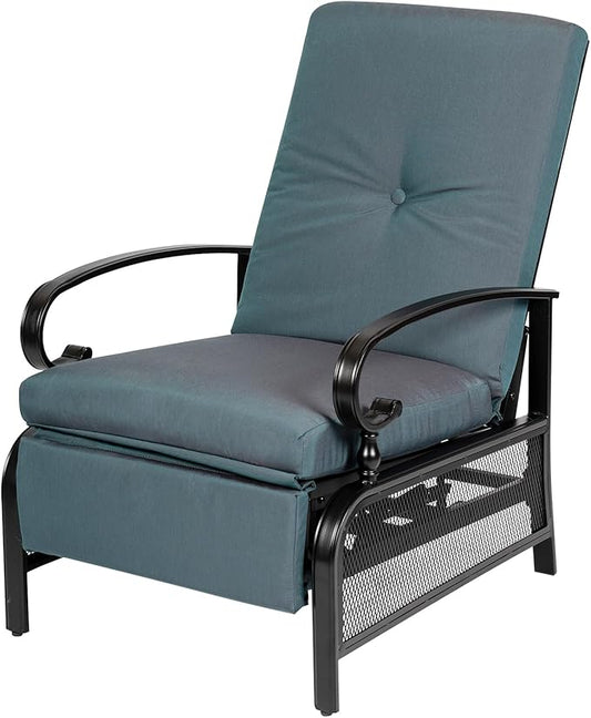 Oakcloud Adjustable Outdoor Lounge Chair Metal Patio Relaxing Recliner Chair with Removable Cushions(Peacock Blue)
