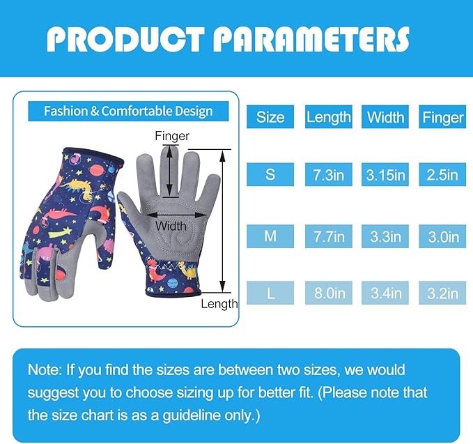 Baidast Garden Gloves for Kids, Breathable Leather Gardening Gloves for Digging, Planting, Pruning