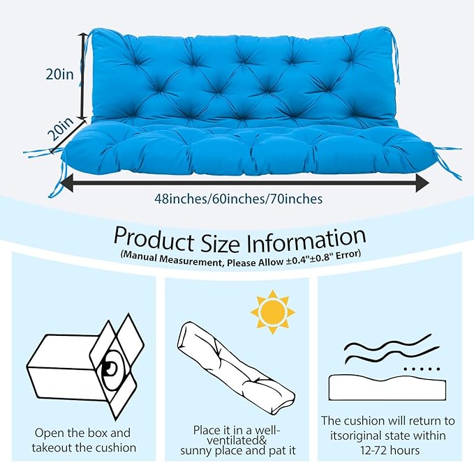 Premium 5" Thicken Porch Swing Cushions Waterproof 3 Seater Replacement Cushions with Backrest and Adjustable Straps, Outdoor Furniture Cushions for Patio, Garden(70×40×5inch)