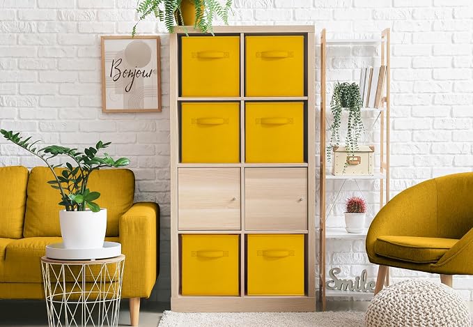 Sorbus Fabric Storage Cubes, 6-Pack Foldable Bins (11 Inch, Dark Yellow)