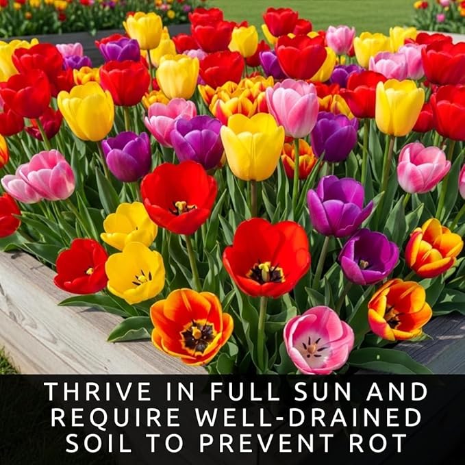 Mixed Rainbow Tulip Bulbs for Planting (10 Bulbs) - Huge Bulbs for Colorful Flowers - Grow Cheeful Rainbow Tulips - Multicolor Spring Flowers, Tall Statement Garden