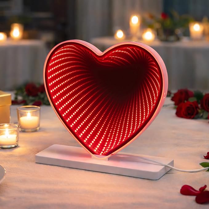 Heart Sign Infinity Light, 3D LED Infinity Mirror Night Light, USB-Powered, Romantic Decor for Bedroom, Living Room, Womens’s Day Gift, Birthday Day Gift, Mother's Day, 7.9×7.9 Inches