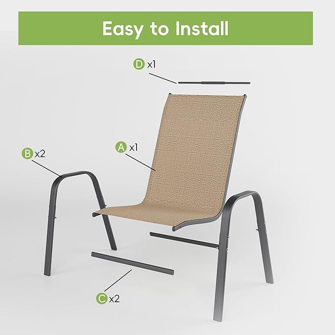 Patio Chairs Set of 6, Outdoor Dining Chairs Stackable for All Weather, Breathable Metal Modern Outside Furniture Chair for Pool Side, Garden, Backyard Deck, Brown