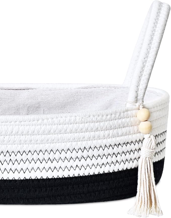 ABenkle Small Storage Basket for Toilet Tank Top - Jute Rope Woven Organizer with Handle, Boho Countertop Bathroom Decor, Toilet Paper Holder, 13x6x4 Inch