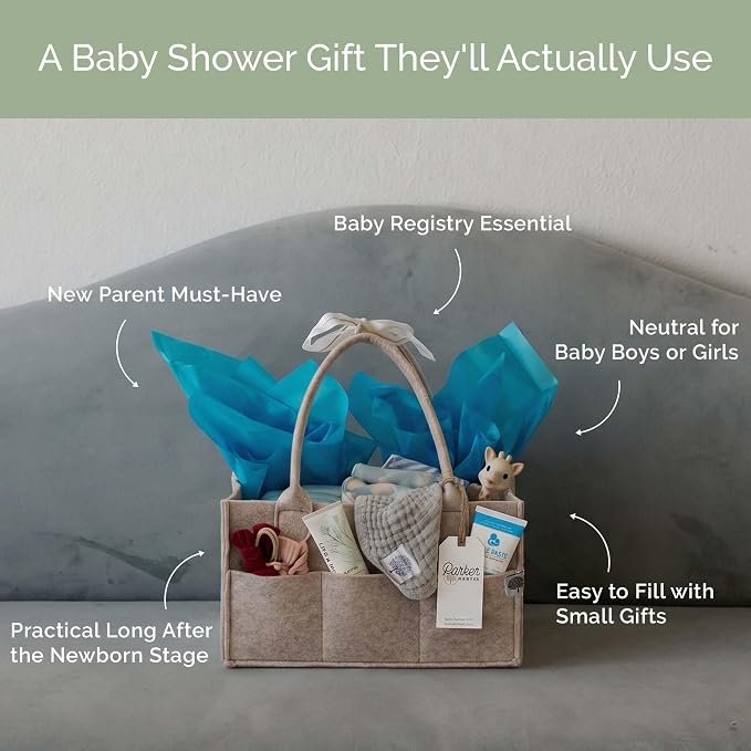Parker Baby Co. Felt Diaper Caddy Organizer - Large, Oatmeal