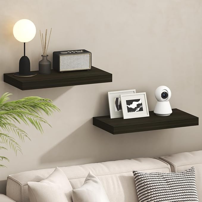 Furinno Tanna Floating Shelves for Wall, 12 x 24 Wall Shelf, Single Set Wall Mounted Floating Shelf with Invisible Bracket, 2-Inch Thick, for Bathroom, Living Room, Bedroom, Home Office, Tobacco Oak