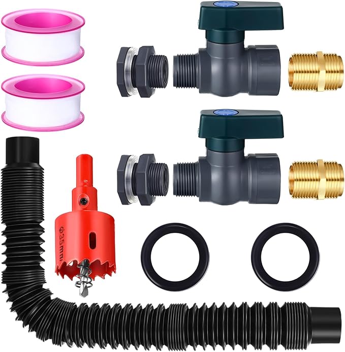 2 Sets 3/4 Inches Rain Barrel Spigot Kit Water Barrel PVC Garden Diverter Kit Include Bulkhead Fitting Hose Faucet Adapter and Thread Seal Tape for Home Outdoor(Metal Style)