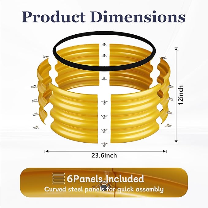2 x 2 x 1 ft Round Raised Garden Bed, Yellow 2 Pack 0.6 mm Thick Galvanized Steel Planter Box with Double Layer Paint and Safety Edge Trim for Vegetables Flowers Herbs Outdoor Garden