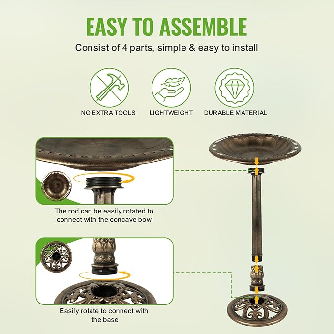 Backyard Expressions Outdoor Garden Bird Bath - Bronze - Weather Resistant Resin with Ground Stakes - 27 Inch