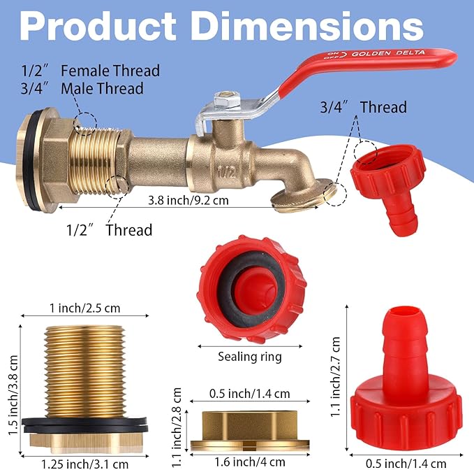 Tujoe 4 Set Rain Barrel Kit Barrel Spigot Kit 3/4 Mesh Cover with Drawstring PVC Barrel Spigot Brass Faucet Kit Bulkhead Fitting Hose Faucet Adapter Thread Seal Tape for Rain Barrel Water