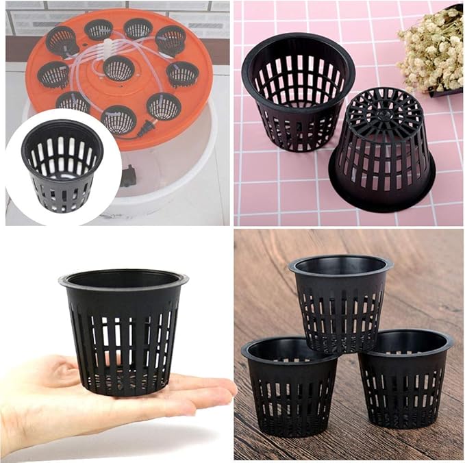 Panxxsen 50 Pack 3 Inch Net Pots Cups for Hydroponics, Slotted Mesh Net Cups for Aquaponics Orchids Vegetables, Heavy Duty Plastic Planting Baskets, Wide Lip Design