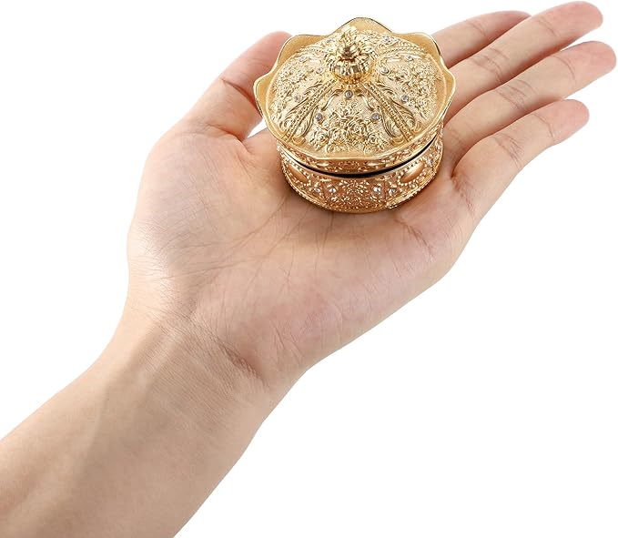 Hipiwe Vintage Jewelry Box Small Trinket Holder for Earrings Necklaces Gold Rings Storage Organizer Crown Design Treasure Chest Gift for Woman, Small