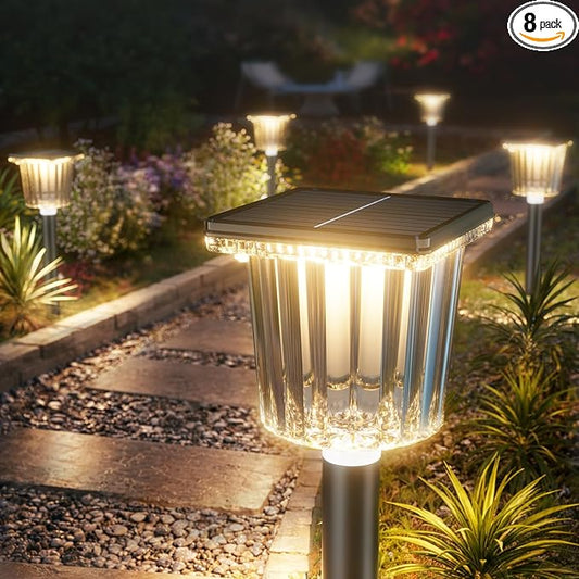 Super Bright Solar Pathway Lights Outdoor Powered 8 Pack,Adjustable Warm&Cool White,Waterproof IP65 Solar Garden Decor Landscape Lighting Outside for Front Yard/Patio/Walkway/Driveway/Lawn/Path Light