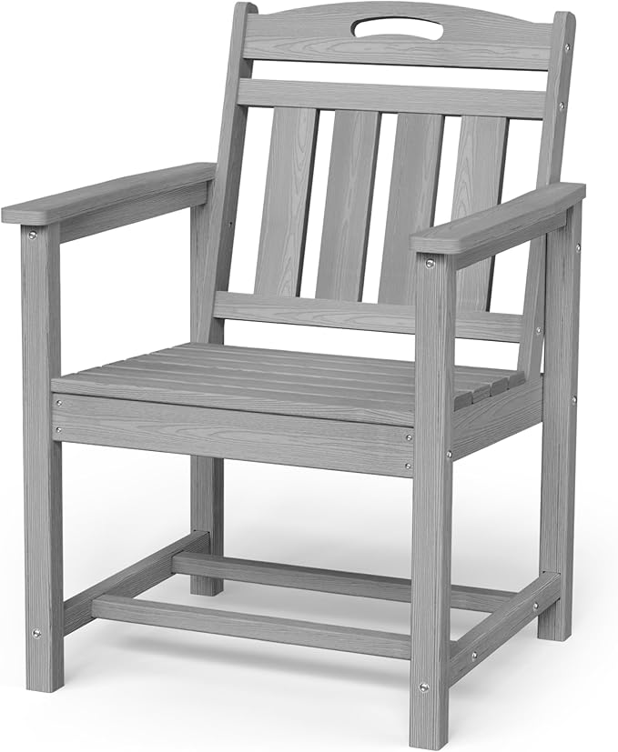 Patio Chairs, HDPE Outdoor Dining Chairs with Wide Seat, All Weather Oversized Porch Chair for Garden, Backyard, Deck - Grey