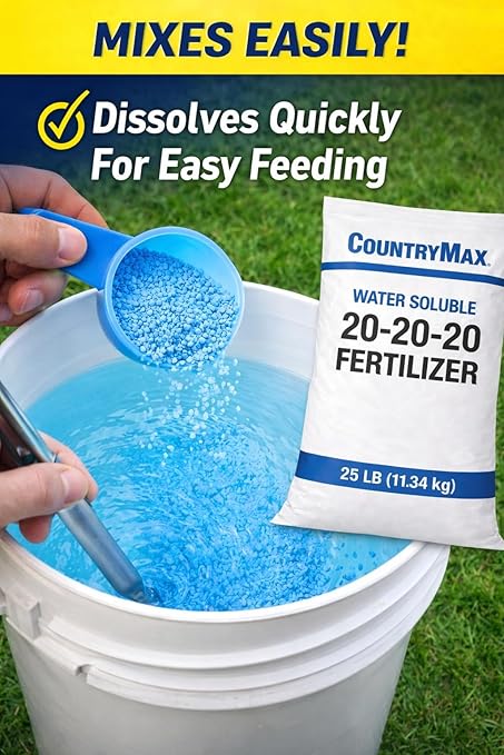 CountryMax 20-20-20 All Purpose Fertilizer 25 lb – Water Soluble Balanced NPK Plant Food for Lawn, Garden, Vegetables, Flowers & Indoor Plants