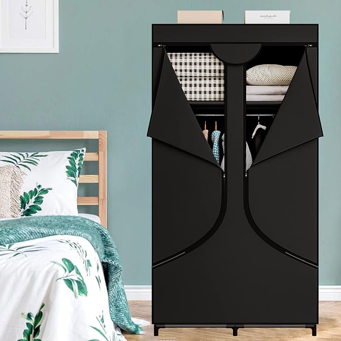 SORCEDAS Wardrobe Closet with Hanging Rods and Shelves for Clothes Storage