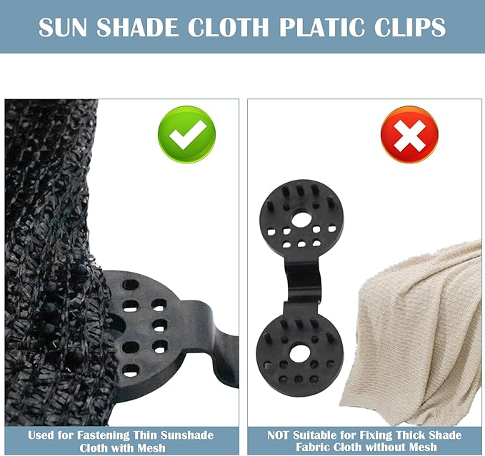 50 PCS Shade Cloth Plastic Clips, Sun Shade Cloth Heavy Duty Lock Grip, Black Round Shade Fabric Fixing Clamp Clips for Sunblock Net, Garden, Greenhouse, Patio, Plant Netting Cover