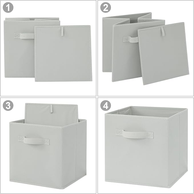 Stero Fabric Storage Bins 6 Pack Fun Colored Durable Storage Cubes with Handles Foldable Cube Baskets for Home, Kids Room, Closet and Toys Organization Gray
