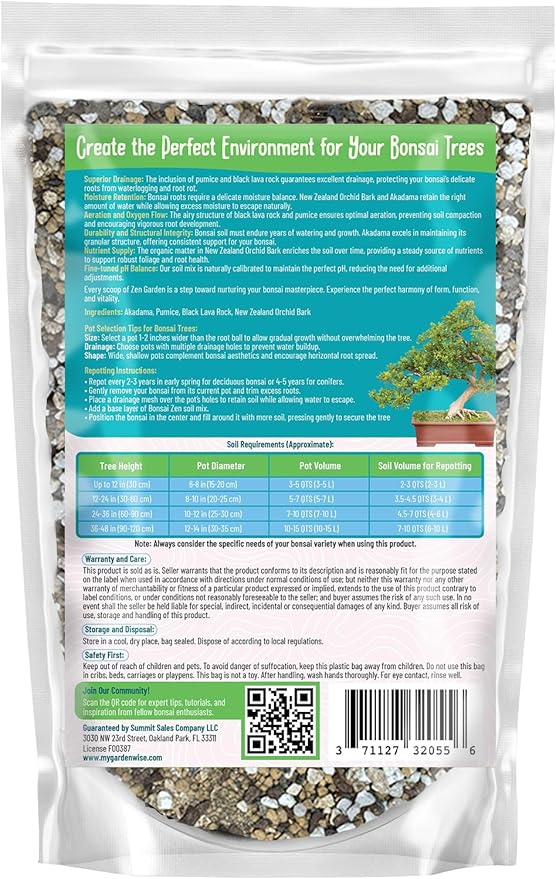 GARDENWISE Zen Garden Bonsai Soil Mix – Fast-Draining & Organic for Junipers, Pines, and Drought-Tolerant Bonsai Trees – Handcrafted in The USA with Japanese Akadama & Pumice (10 quarts)